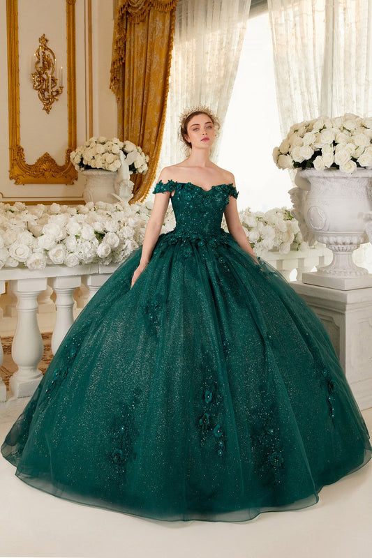 Off The Shoulder floral quince & Prom ball gown Off Shoulder Strapless Floral Sequin Gown Princess Tender Gala Masquerade Dress CD15702 Elsy Style Quinceanera Dress