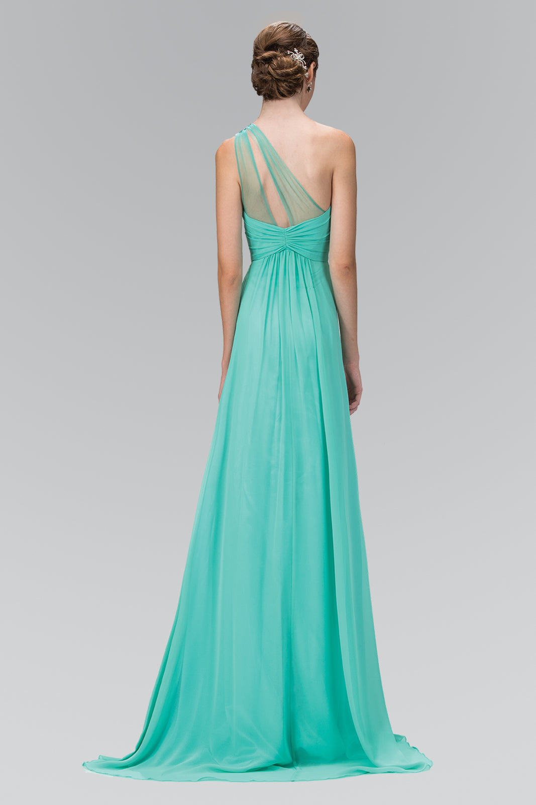 One Shoulder Chiffon Long Dress with Jewel Embellished Bodice and Ruched Waistline GLGL1138 Elsy Style PROM