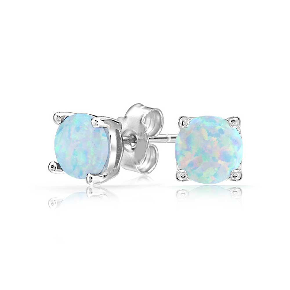 Opal Created 6mm Stud Earring 14K White Gold Plated Elsy Style Earring