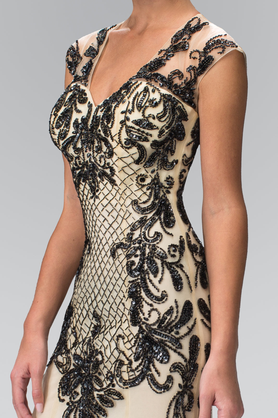 Open Back V-Neck Floor Length Dress with Bead Detailing GLGL2169 Elsy Style PROM