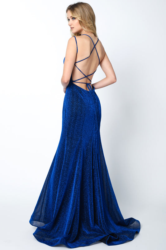 Open Criss Cross Back V-Neck Fitted Long Prom Dress JT697 Elsy Style Prom Dress