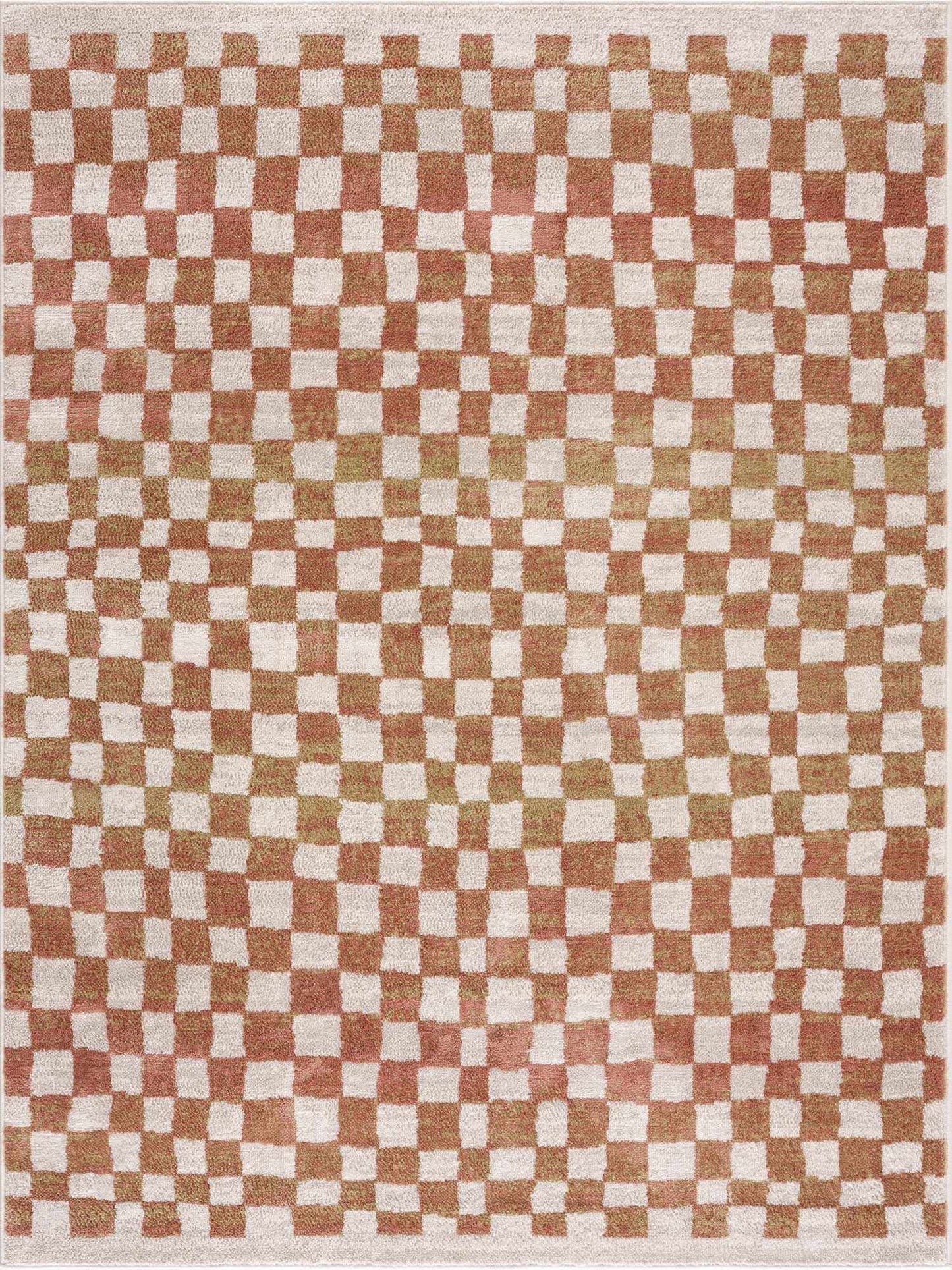 Benjy Cream & Salmon Checkered Area Rug