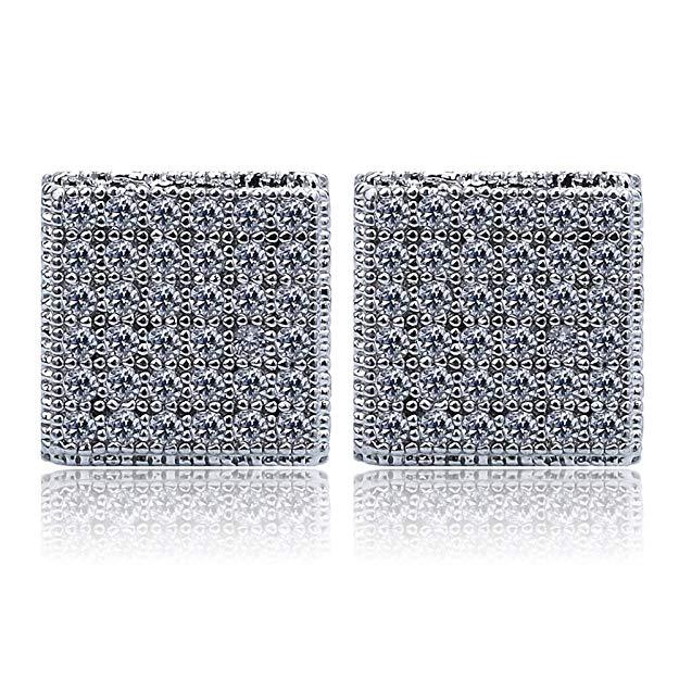Pave Square Stud Earring Embellished with  Crystals in 18K White Gold Plated Elsy Style Earring