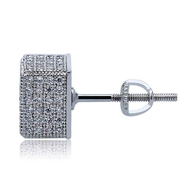 Pave Square Stud Earring Embellished with  Crystals in 18K White Gold Plated Elsy Style Earring