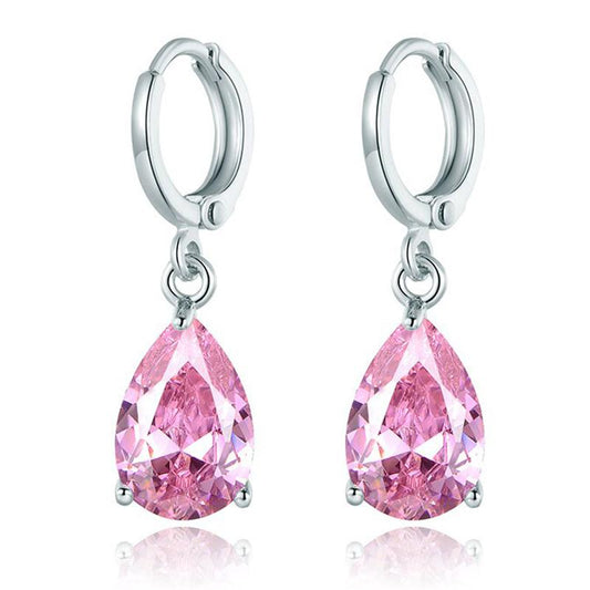 Pink Pear Cut Dangling Leverback Earrings in 14K White Gold Elsy Style Earring