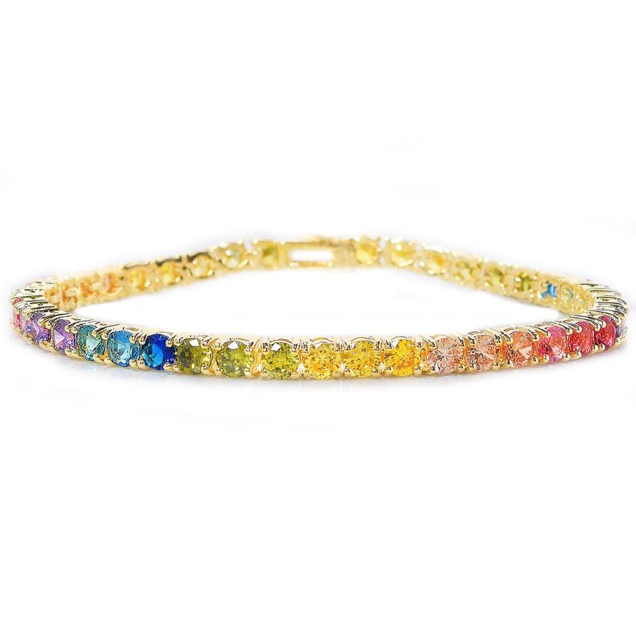 Rainbow  Elements Princess Cut Tennis Bracelet in 14K Gold Plating Elsy Style Bracelet