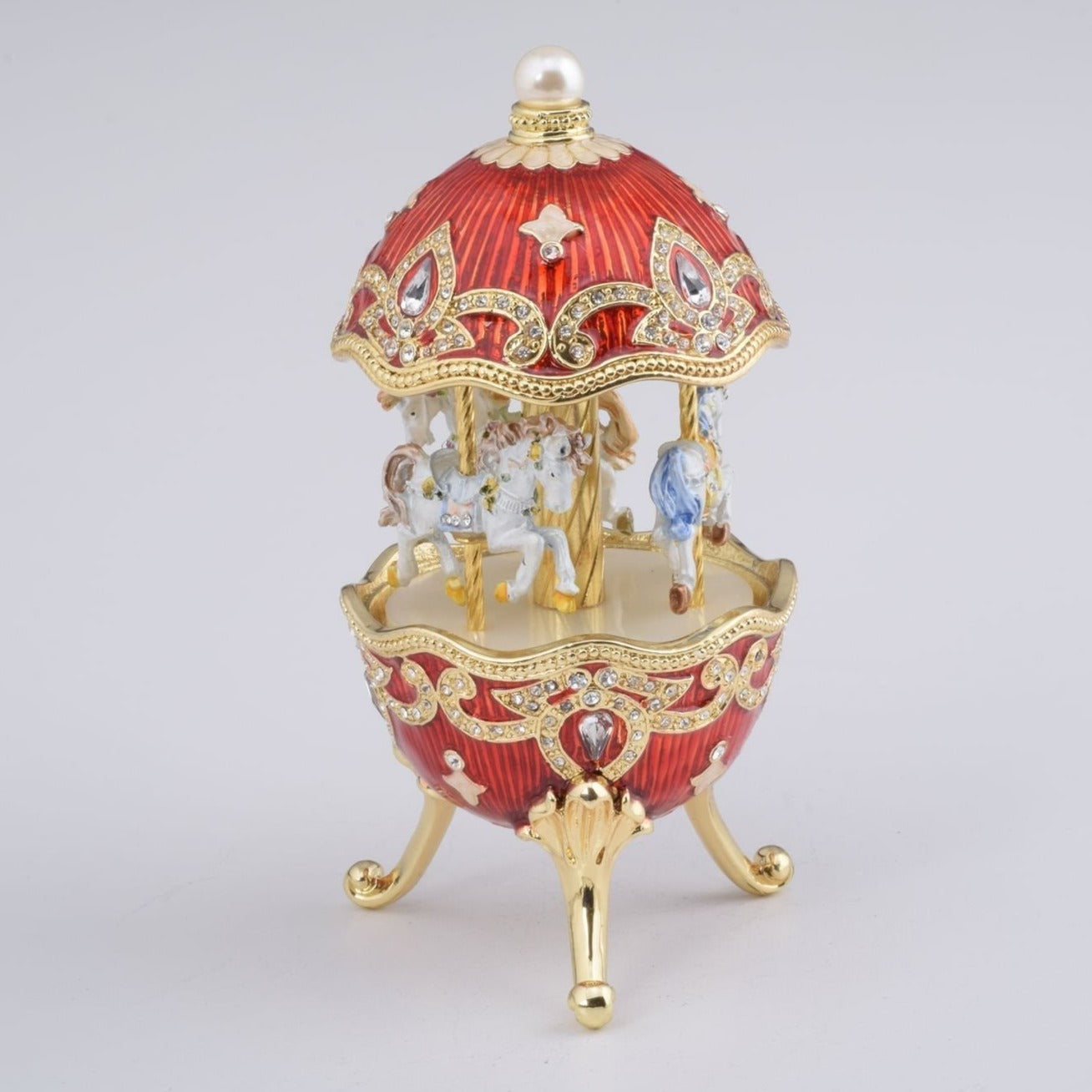 Red Wind up Horse Carousel Faberge Style Egg