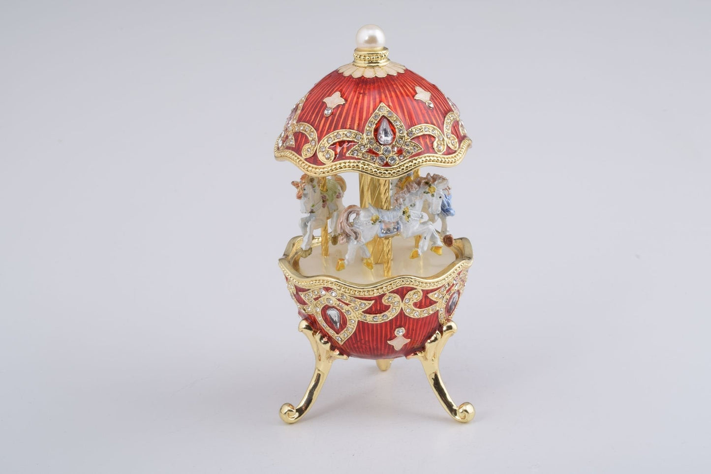 Red Wind up Horse Carousel Faberge Style Egg