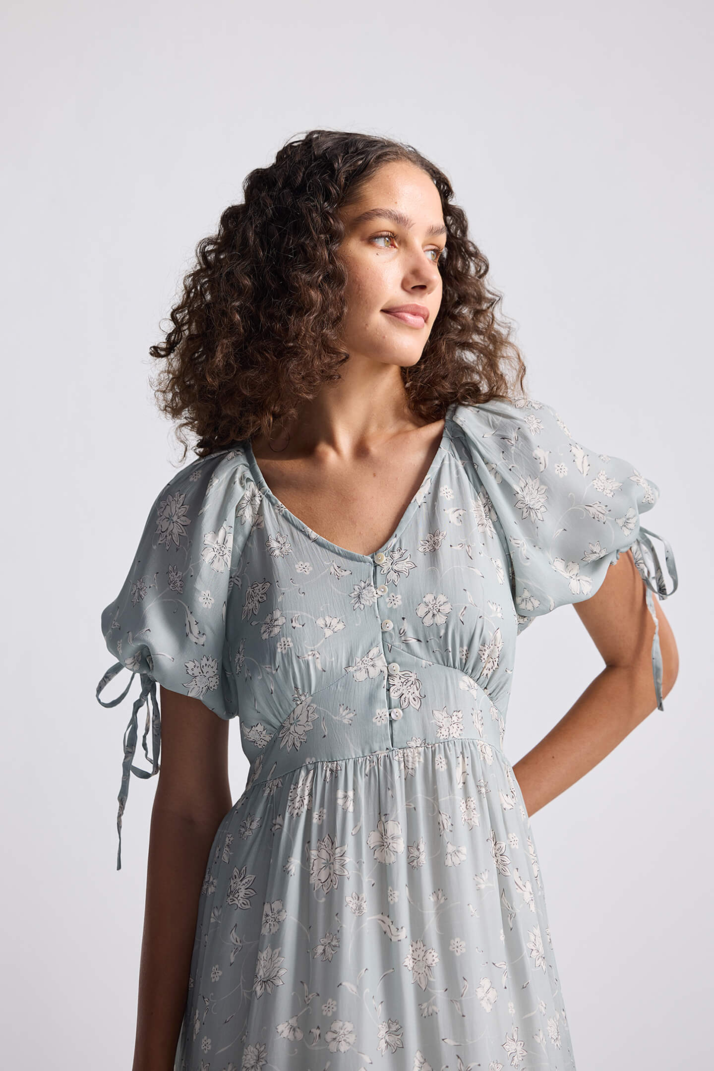 Puff Sleeve Midi Dress in Sage Green