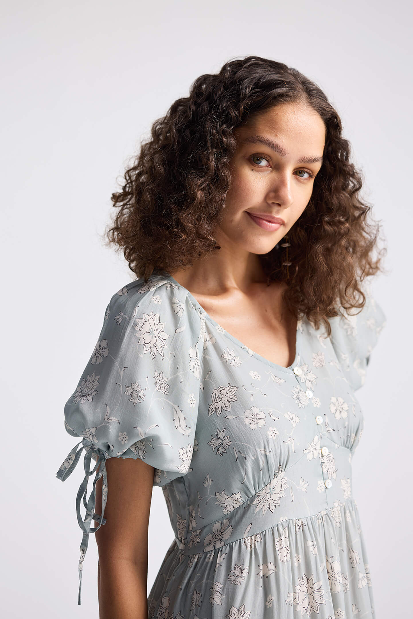 Puff Sleeve Midi Dress in Sage Green