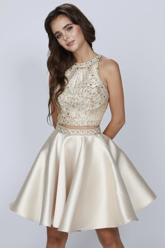 Rhinestone High Neck Two Piece Short Cocktail & Homecoming Dress JT811 Elsy Style Cocktail Dress