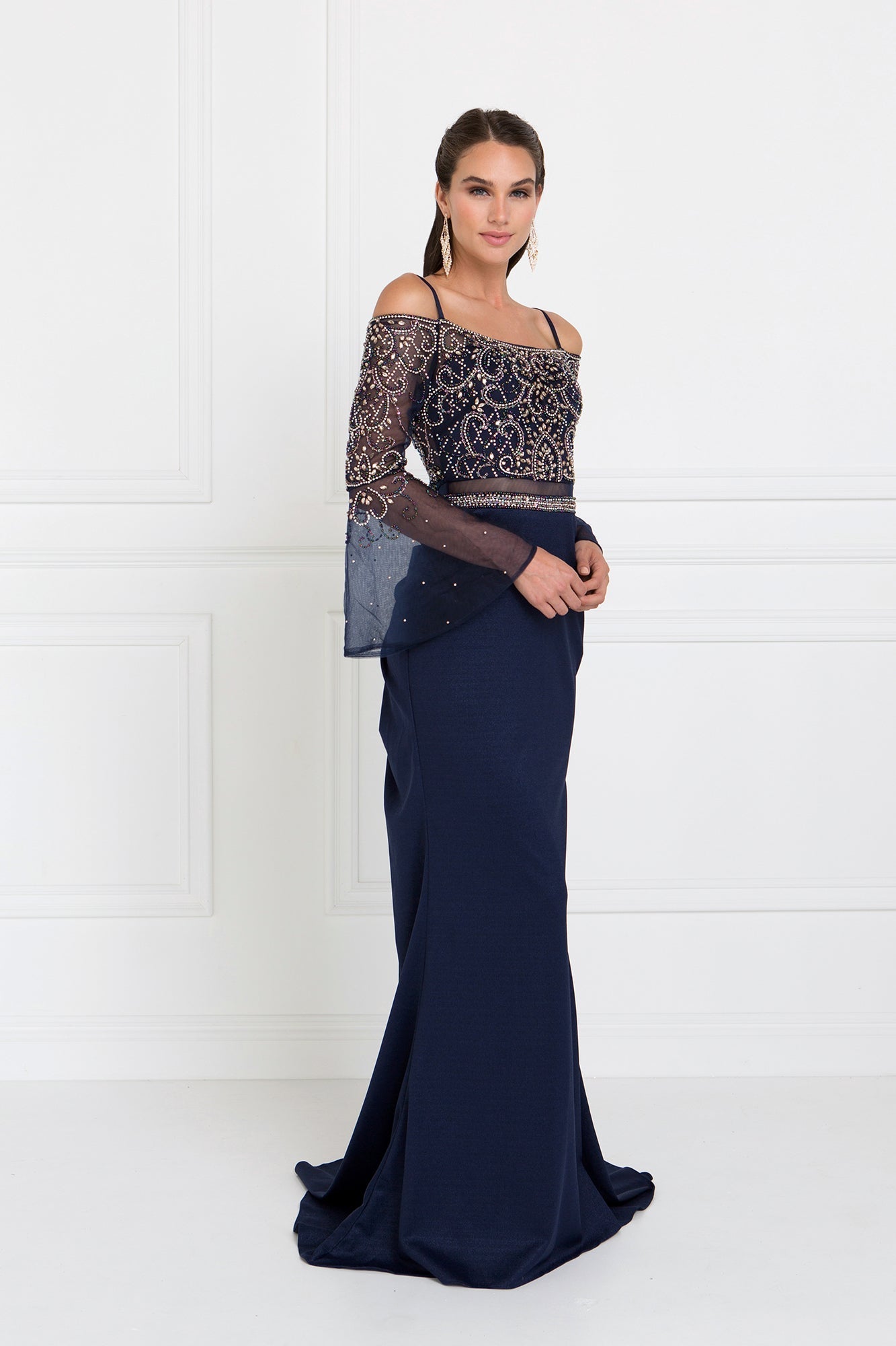 Rome Jersey Mock Two-Piece Mermaid Long Dress with Bell Sleeves GLGL1500 Elsy Style PROM