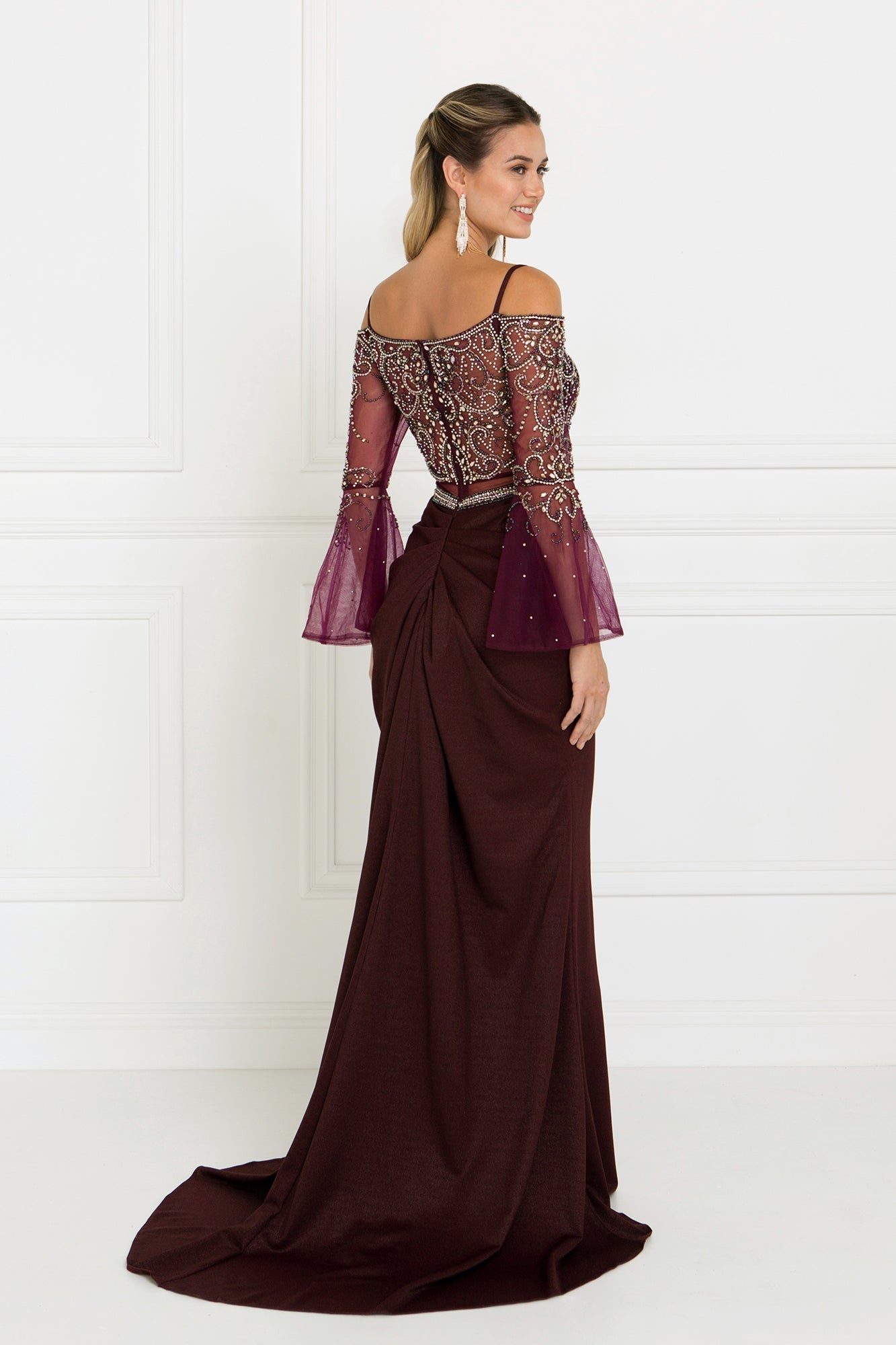 Rome Jersey Mock Two-Piece Mermaid Long Dress with Bell Sleeves GLGL1500 Elsy Style PROM