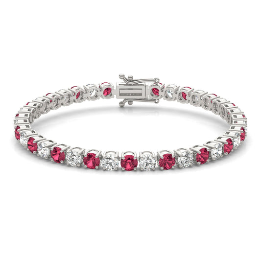7.50 CTW AGI Certified Lab Created Ruby & Diamond Tennis Bracelet in 14K White Gold Overlay