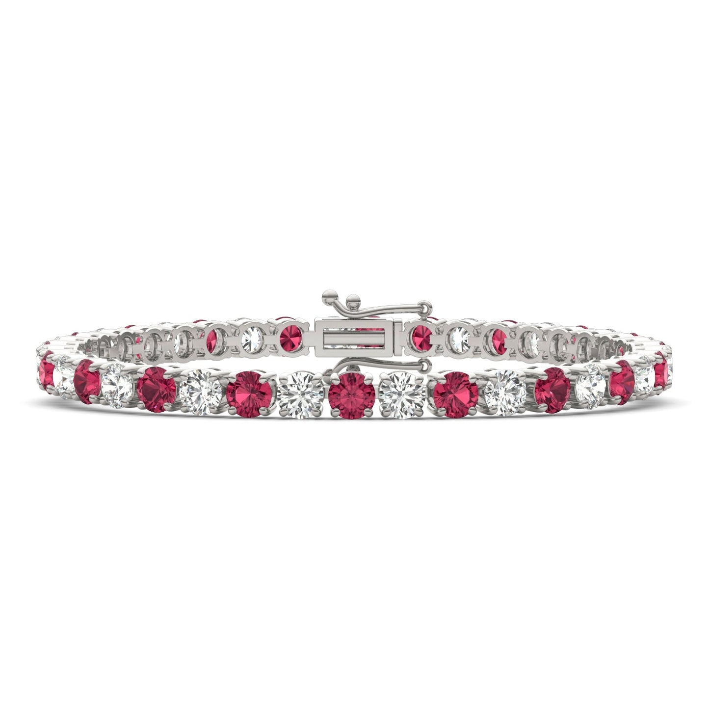 7.50 CTW AGI Certified Lab Created Ruby & Diamond Tennis Bracelet in 14K White Gold Overlay