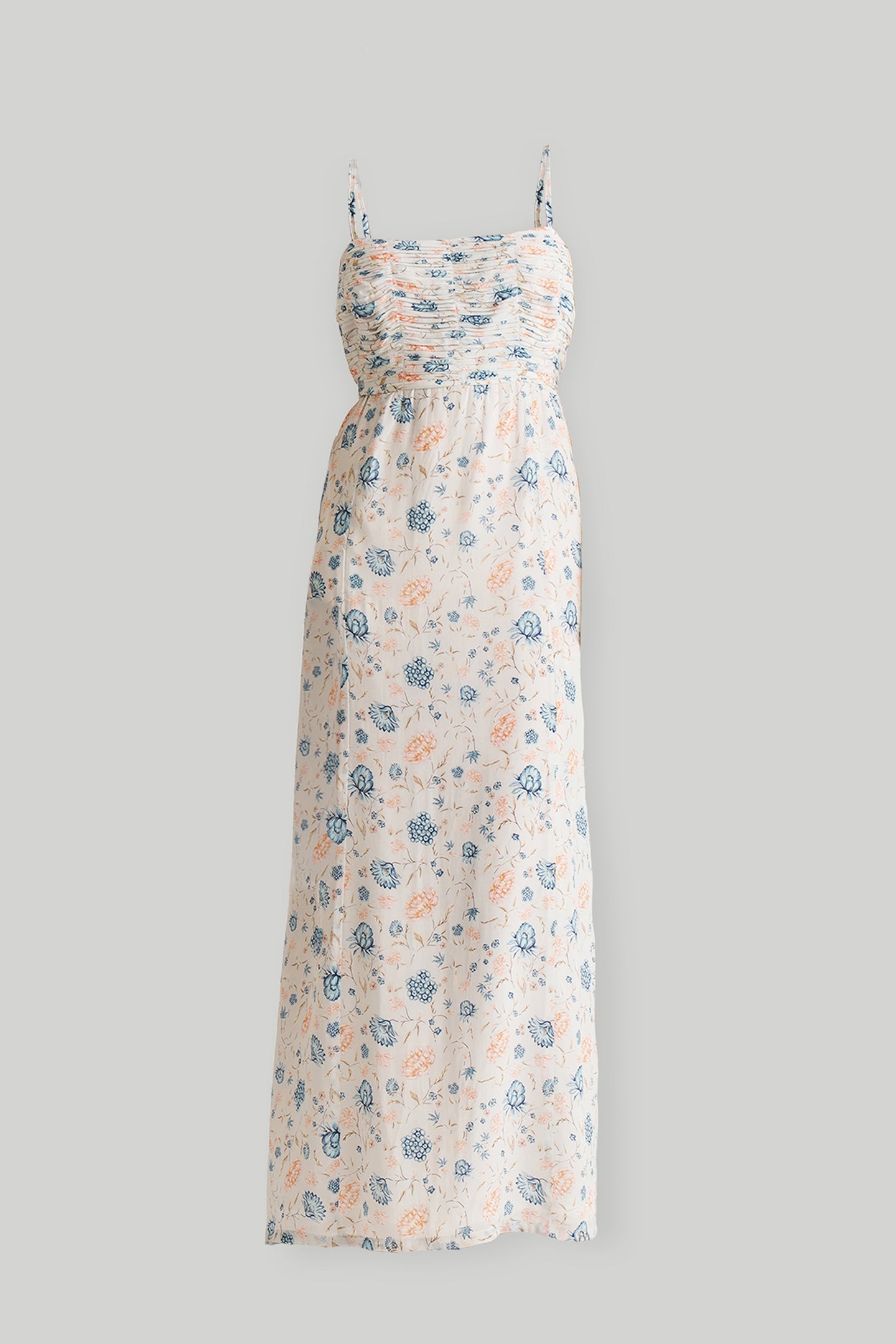 Ruched Floral Strappy Maxi Dress