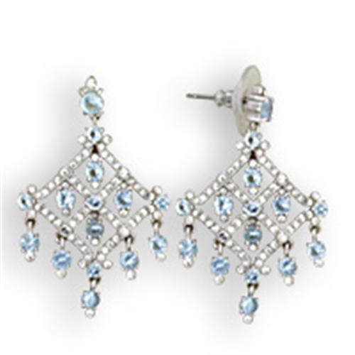 S35801 - Rhodium 925 Sterling Silver Earrings with Top Grade Crystal  in Sea Blue Elsy Style Earrings