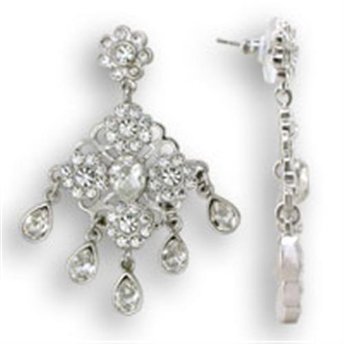 S37110 - Rhodium 925 Sterling Silver Earrings with Top Grade Crystal  in Clear Elsy Style Earrings