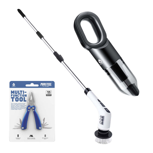 🏡 Ultimate Cleaning & Multi-Tool Bundle – Cordless Rechargeable Power Scrubber, Pursonic Handheld Vacuum & 11-in-1 Multifunction Tool! 🛠️✨