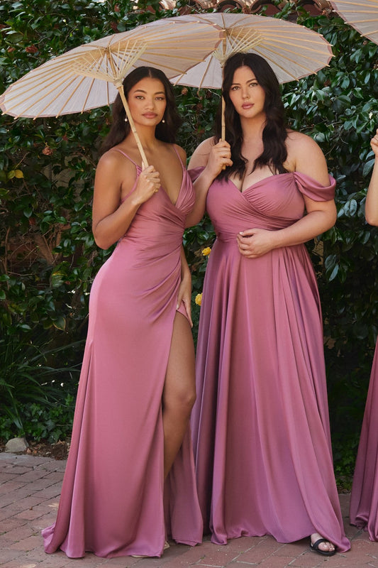 Satin A-Line Classic Prom & Sensual Bridesmaid Curve Dress Off the shoulder Fitted Accented Bodice Evening Gala Plus Size dress CD7493C Elsy Style Bridesmaid Dress