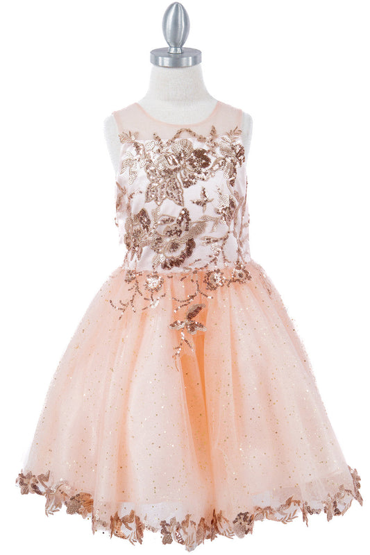 Satin Glittered Tulle Golden Lace Patch Lace Wired Skirt Kids Dress CU5121 Elsy Style Ball Gown