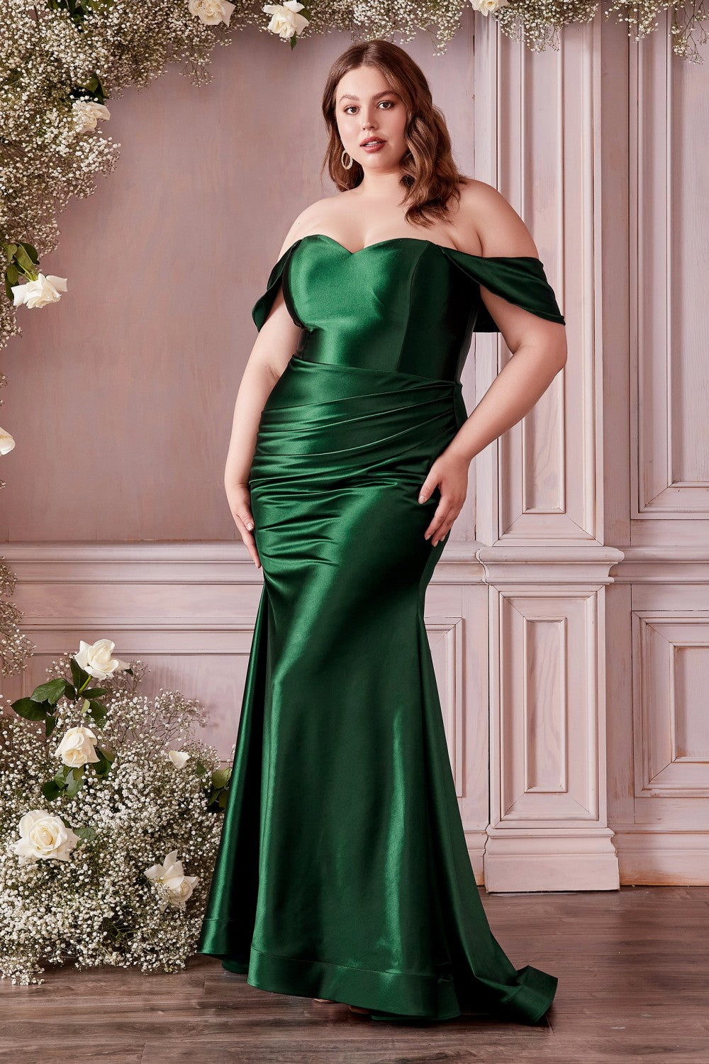 Satin Strapless Fitted Gown Classic Elegant Wrapped Bodice Off Shoulder Prom & Bridesmaid Dresses Plus Size Curve CDCH163C Elsy Style Bridesmaid Dress