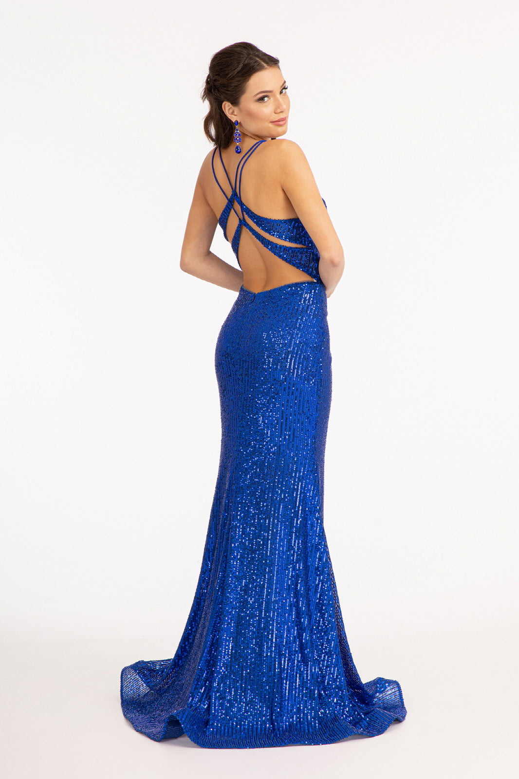 Sequin Embellished Embroidered Mermaid Dress Cut-out Back and Slit GLGL3050 Elsy Style PROM
