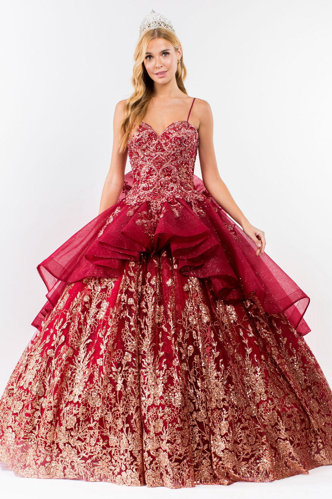 Sequin & Embroidery Embellished Bodice Glitter Mesh Quinceanera Dress GLGL1927 Elsy Style QUINCEANERA