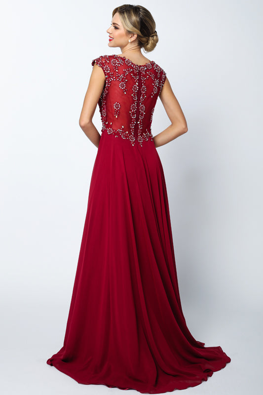 Sheer Back Cap Sleeves Long Prom & Bridesmaid Dress JT585 Elsy Style Bridesmaid Dress