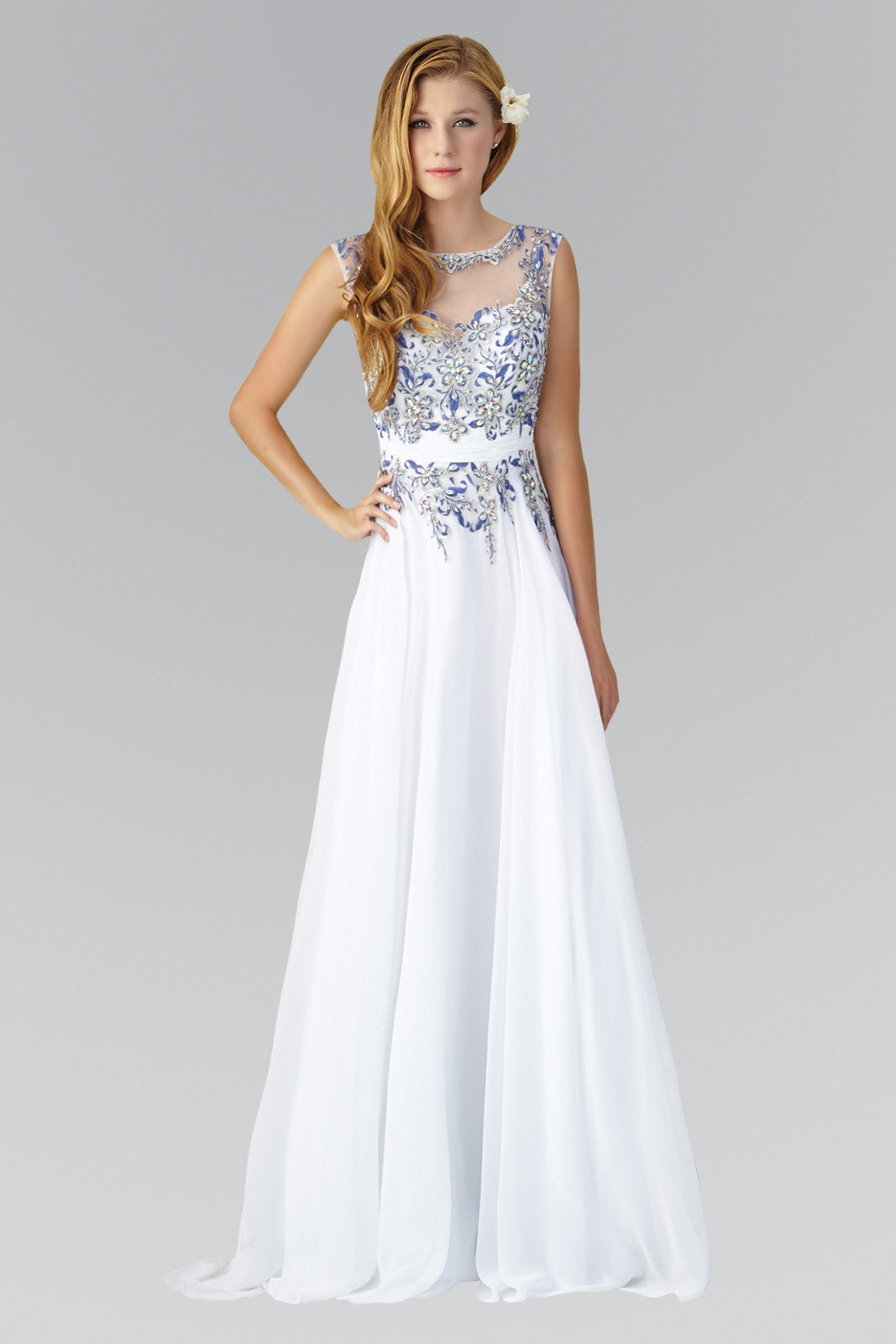 Sleeveless Long Dress with Lace and Jewel Embellished Bodice GLGL2056 Elsy Style PROM