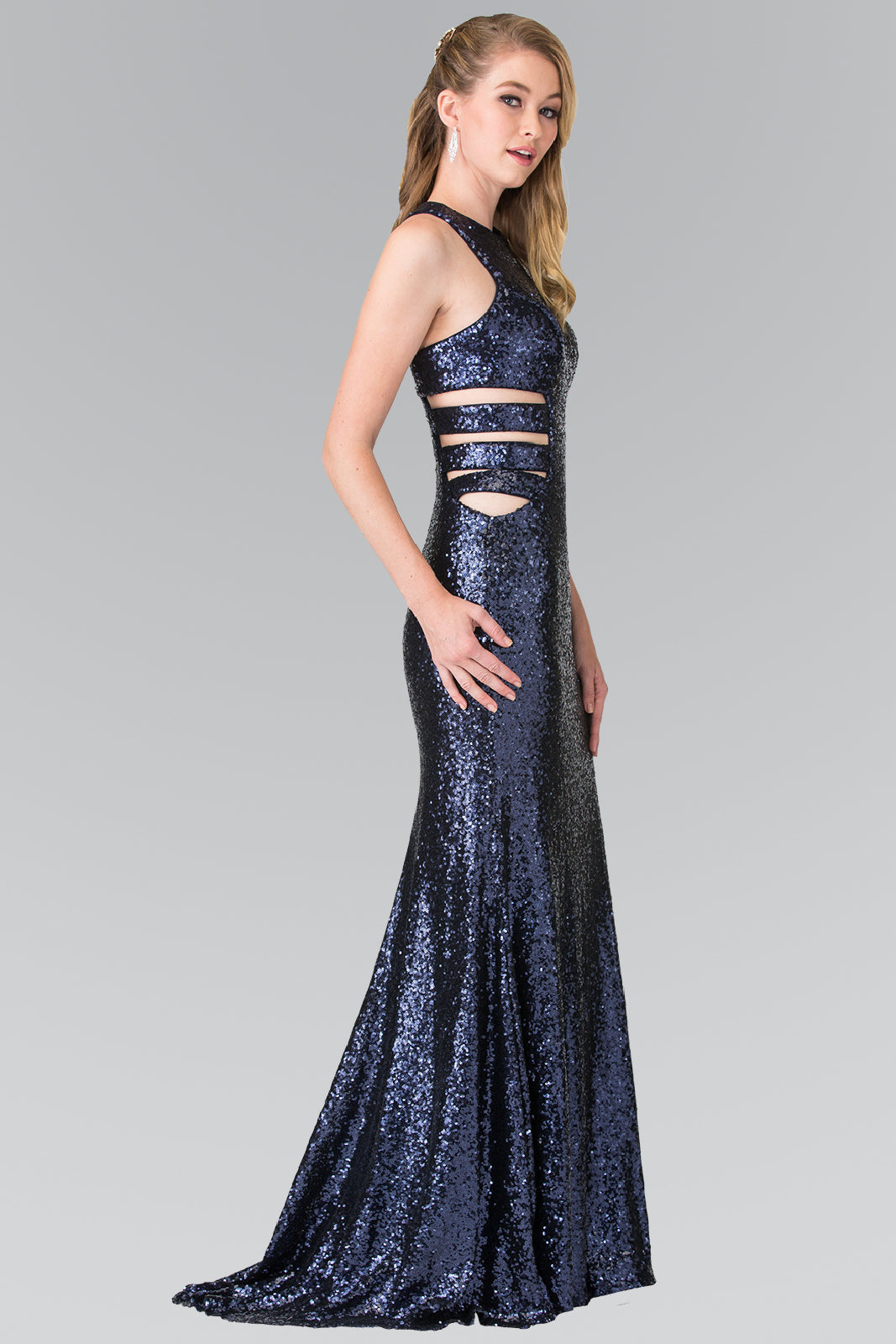 Sleeveless Sequin Long Dress with Side Cut-Out GLGL2299 Elsy Style PROM