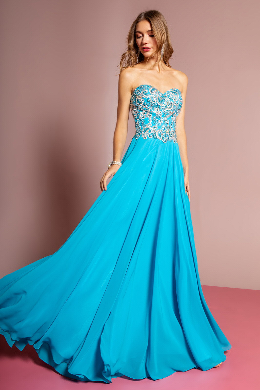 Sleeveless Sweetheart Chiffon Long Dress with Embroidered Detailing GLGL2018 Elsy Style PROM