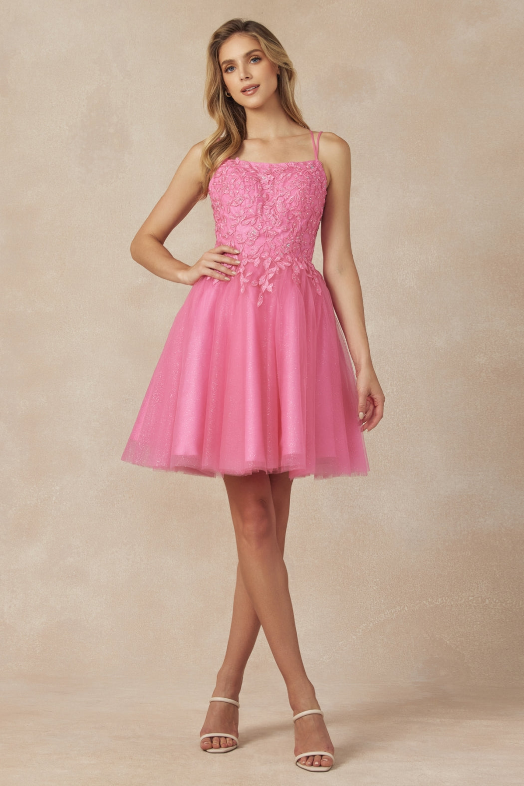 Spaghetti Straps Embroidered Bodice Short Cocktail & Homecoming Dress JT860 Elsy Style Cocktail Dress