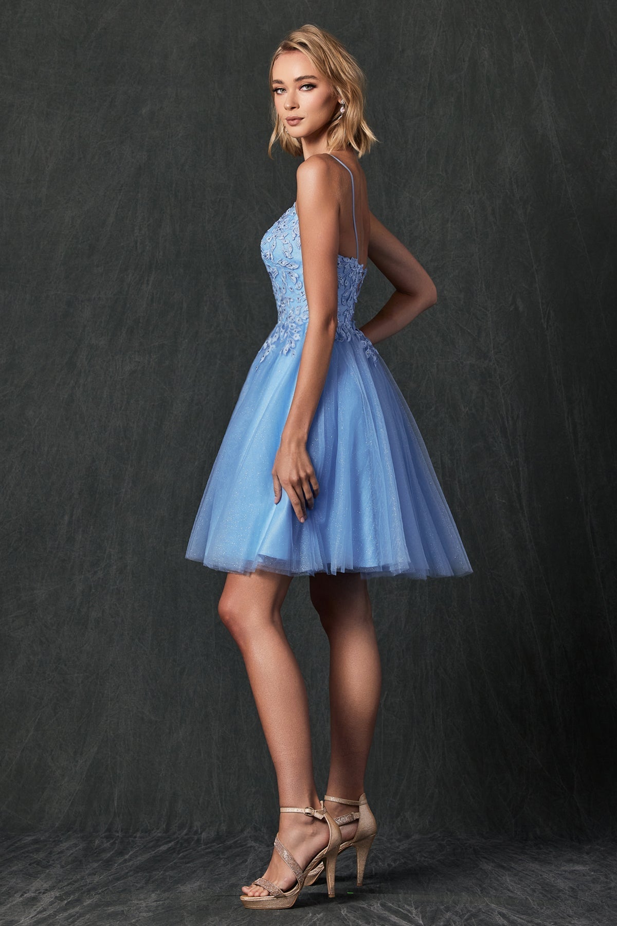 Spaghetti Straps Embroidered Bodice Short Cocktail & Homecoming Dress JT860 Elsy Style Cocktail Dress