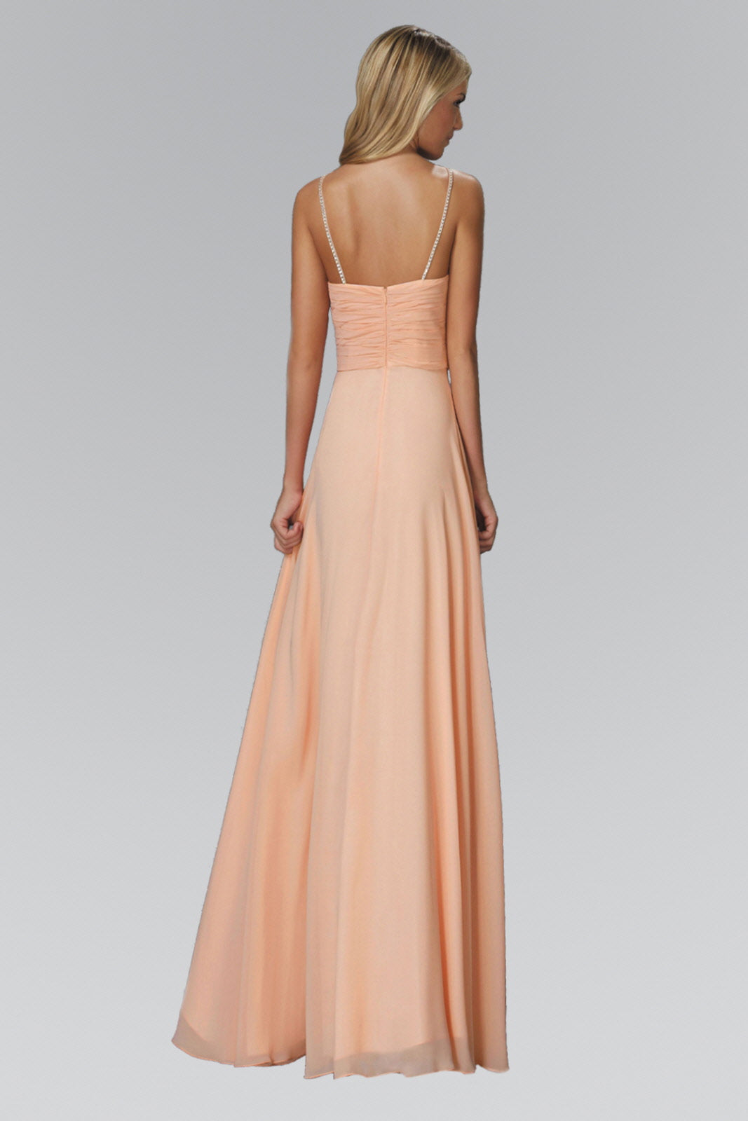 Spaghetti Straps Long Chiffon Dress Accented with Bead and Jewel GLGL2027 Elsy Style PROM