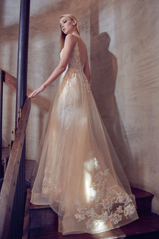 Spaghetti Straps Open Back Side Slit Long Wedding Dress JT249 Elsy Style Wedding Dress