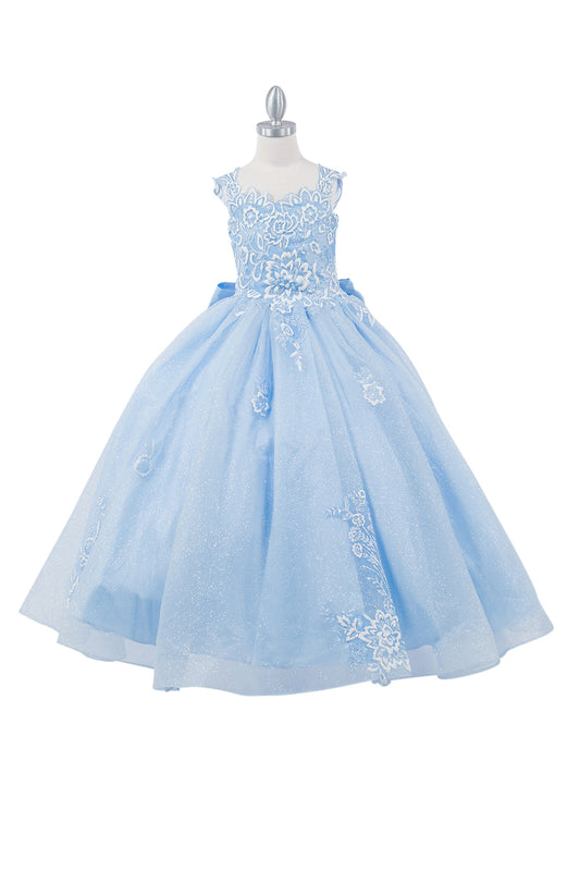 Sparkling 3D Puff Print Elegant Detachable Back Ribbon Girl Dress CU5116X Elsy Style Ball Gown