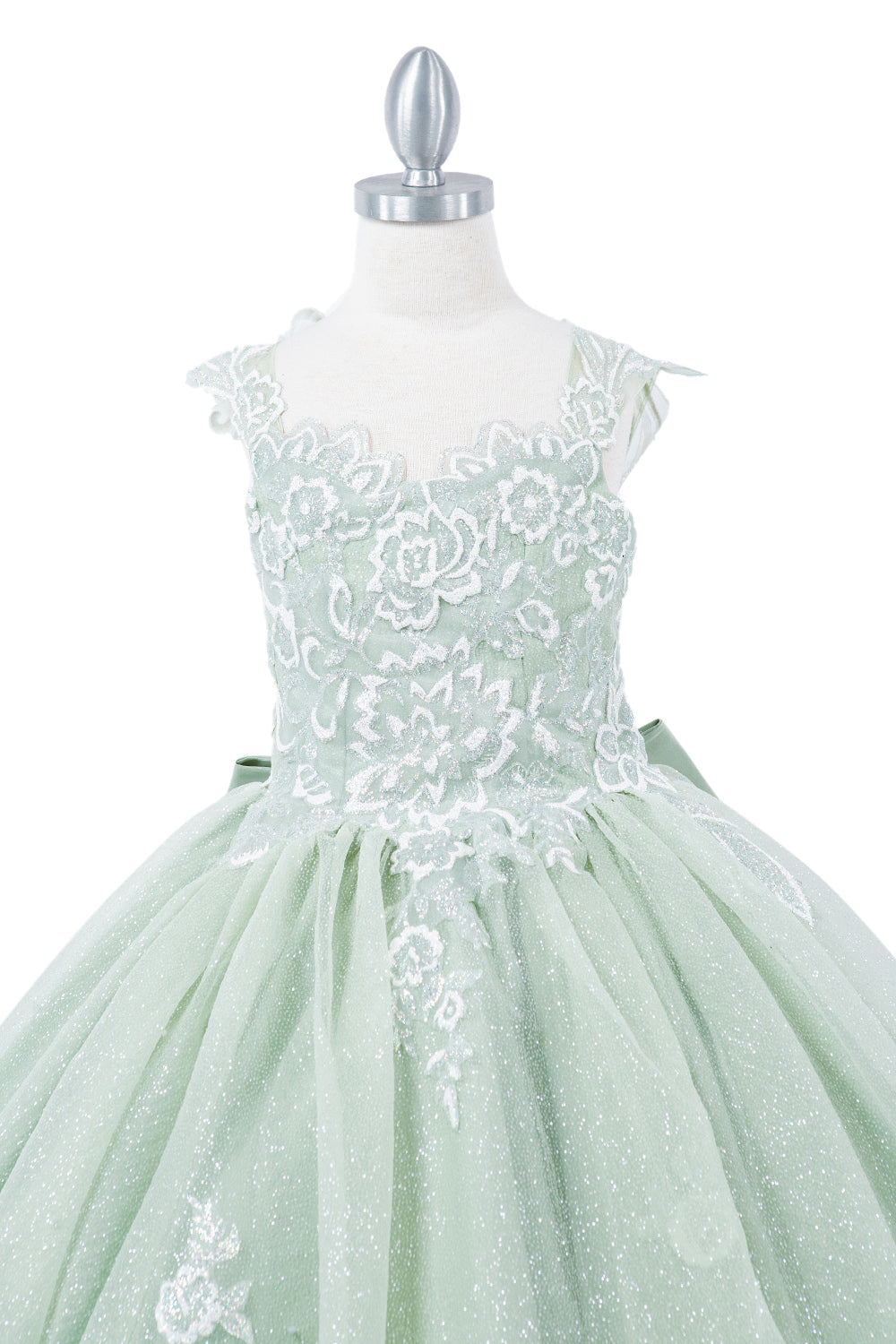 Sparkling 3D Puff Print Elegant Detachable Back Ribbon Kids Dress CU5116 Elsy Style Ball Dress