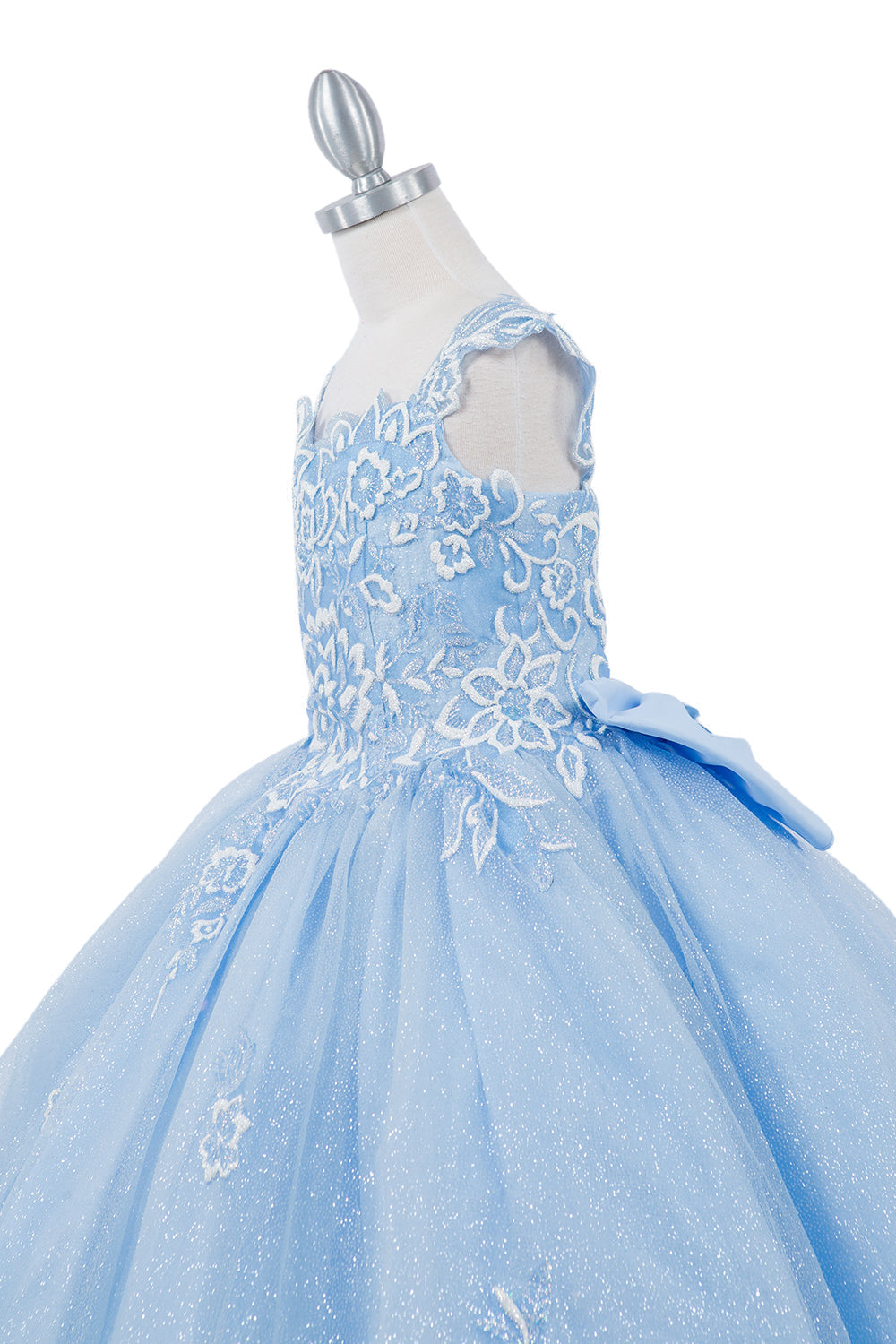 Sparkling 3D Puff Print Elegant Detachable Back Ribbon Kids Dress CU5116 Elsy Style Ball Dress