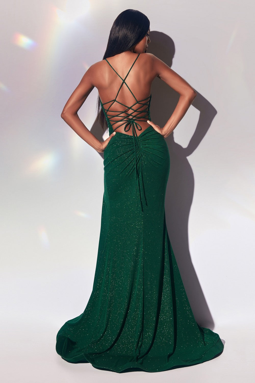 Sparkly Stretch Fitted Prom & Bridesmaid Gown Illusion V-Neck Strappy Open Back Bodice Mermaid Sensual Evening Dress CDCC2162 Elsy Style Evening Dress