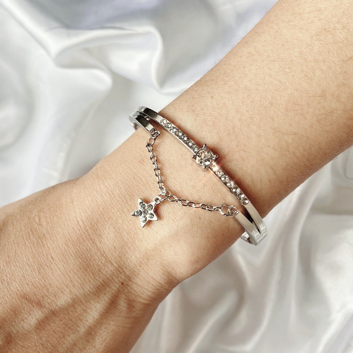 Star Drop With Austrian Crystals 18K White Gold Plated Bracelet ITALY Design Elsy Style Bracelet
