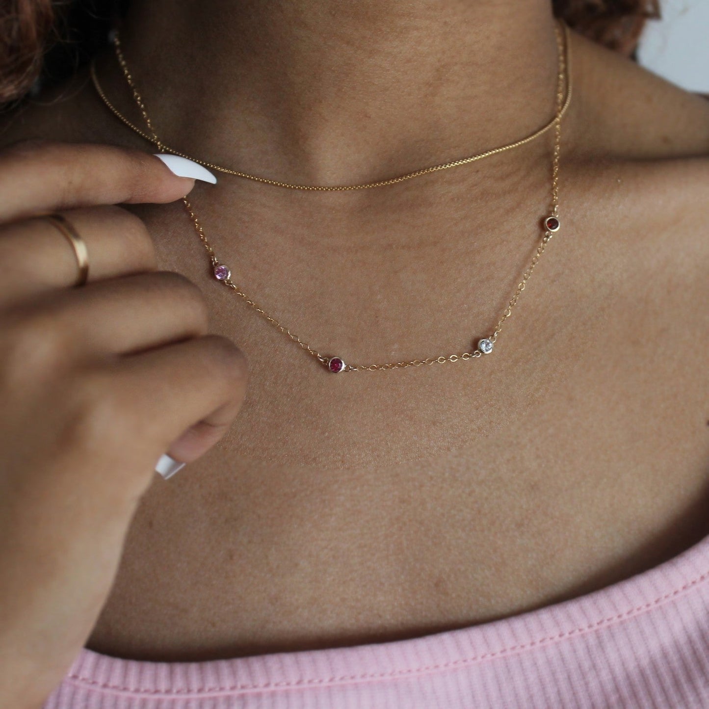 Customized Birthstone Station Necklace
