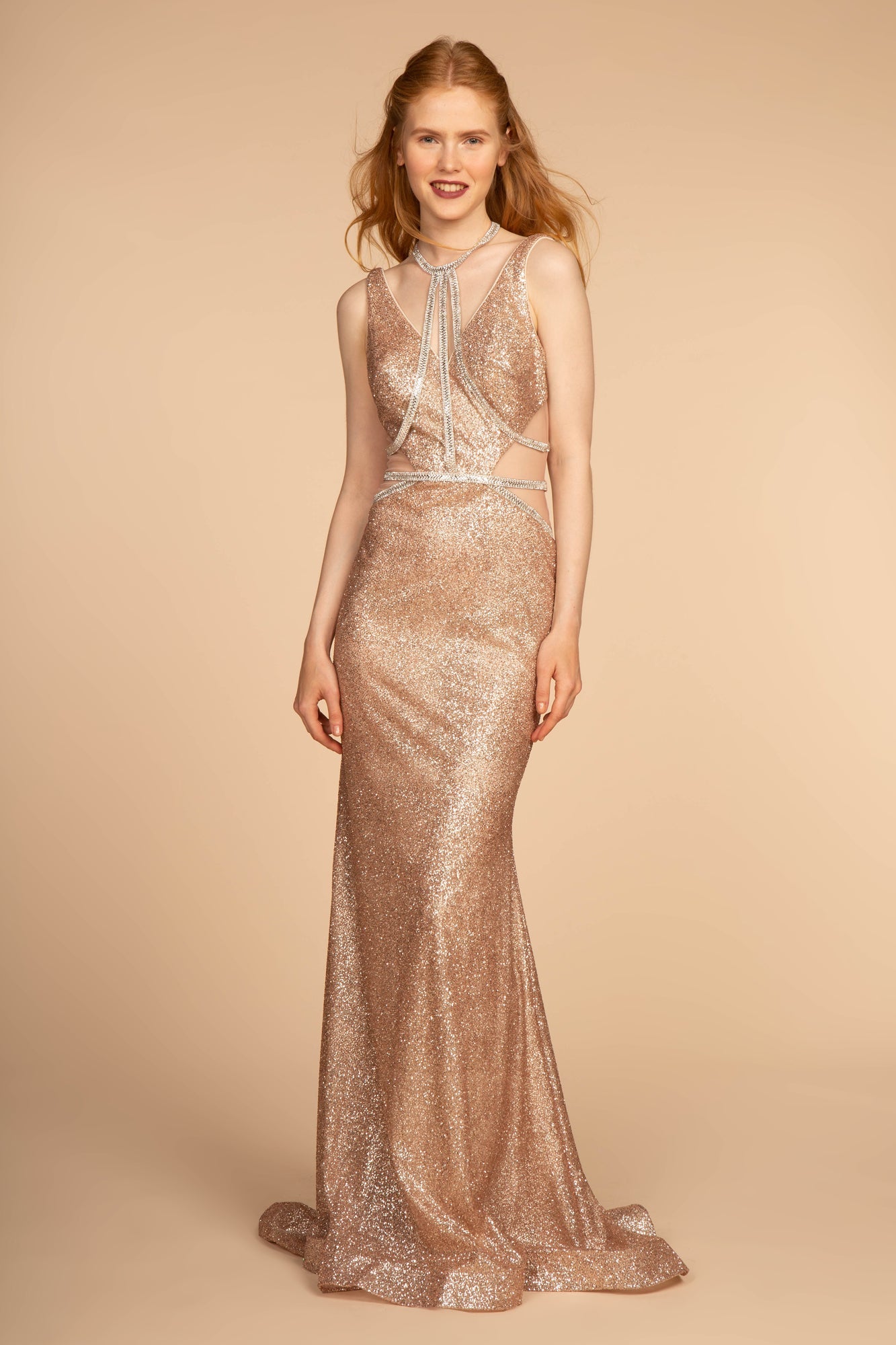 Strap Neckline Glitter Mesh Mermaid Long Dress GLGL2509 Elsy Style PROM
