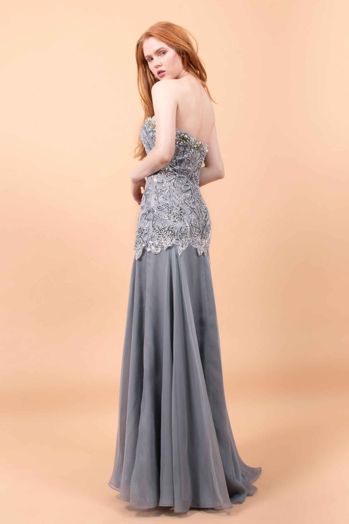 Strapless Chiffon Long Dress with Side Slit and Beaded Bodice GLGL1147 Elsy Style PROM
