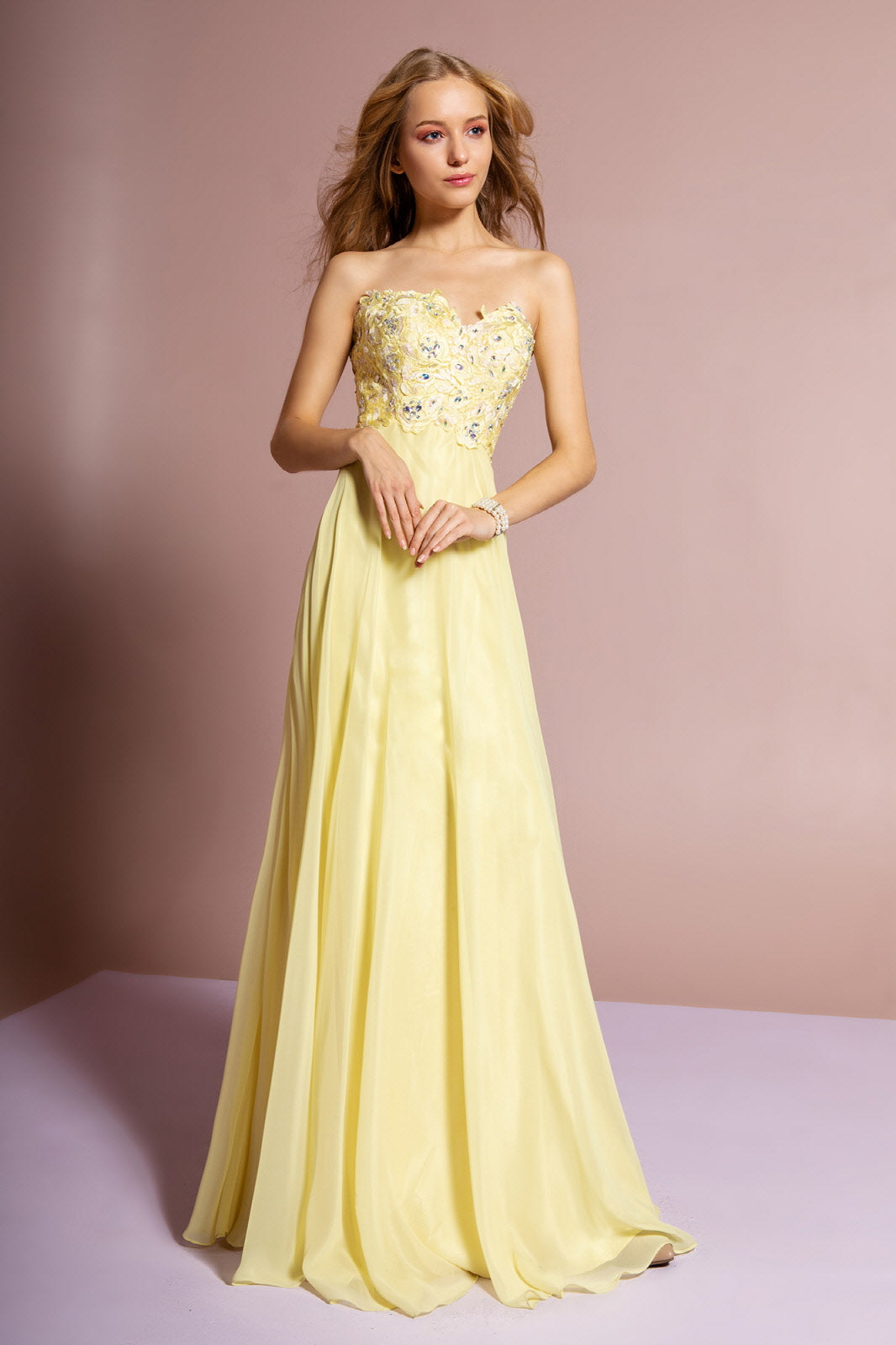 Strapless Chiffon Long Dress with Sweetheart Neckline GLGL2049 Elsy Style PROM