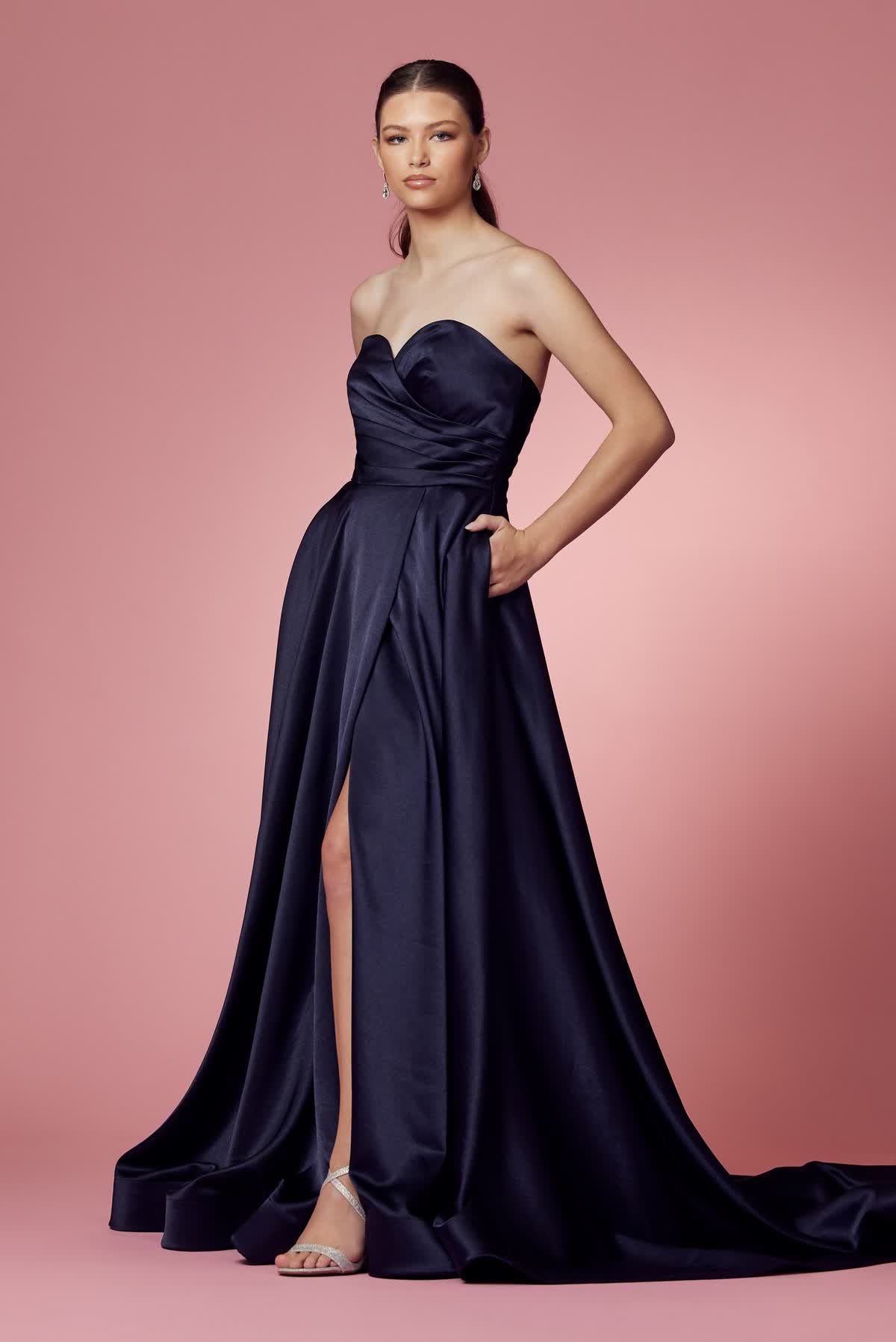 Strapless Satin High Slit Long Prom Dress NXR1036 Sale Elsy Style Prom Dress