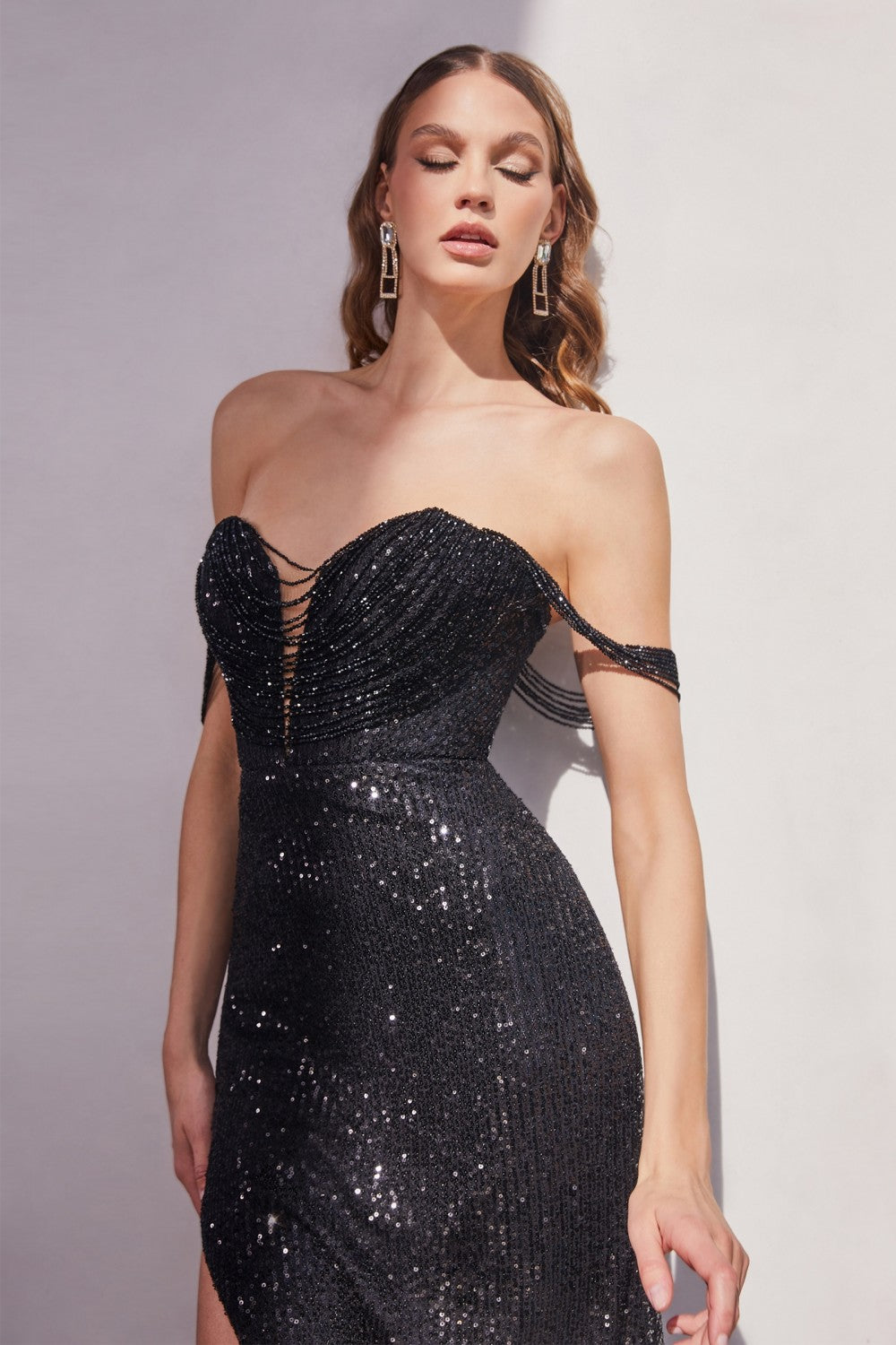 Strapless Sequin Luxury Prom & Bridesmaid Noir Black Dress beaded draped off shoulders Bodice Sensual Sexy Red Carpet Gown CDCD290 Elsy Style Prom Dress