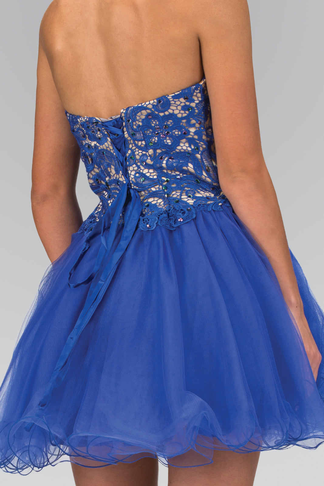 Strapless Sweetheart Tulle Short Dress with Lace Bodice GLGS1110 Elsy Style HOMECOMING