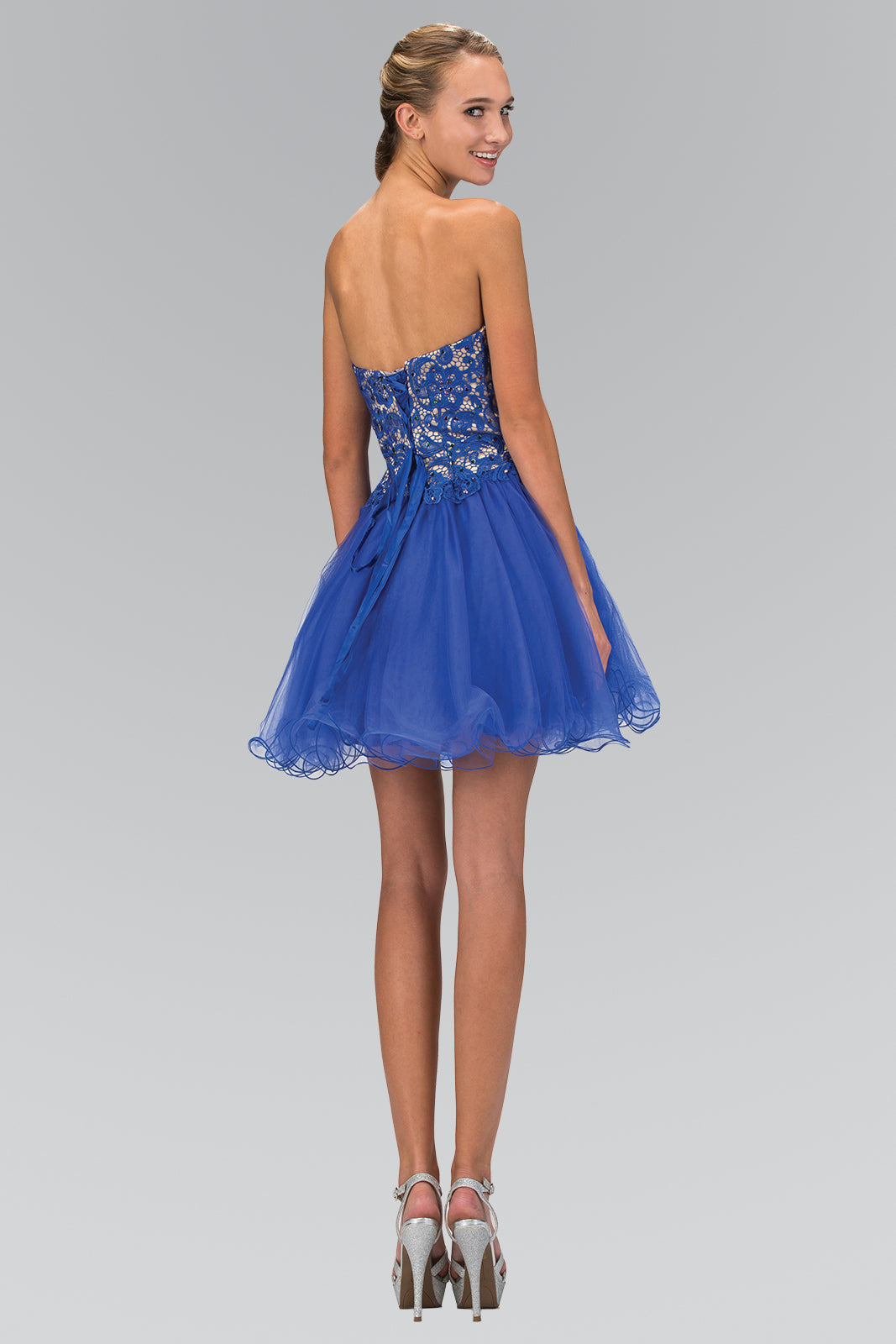 Strapless Sweetheart Tulle Short Dress with Lace Bodice GLGS1110 Elsy Style HOMECOMING