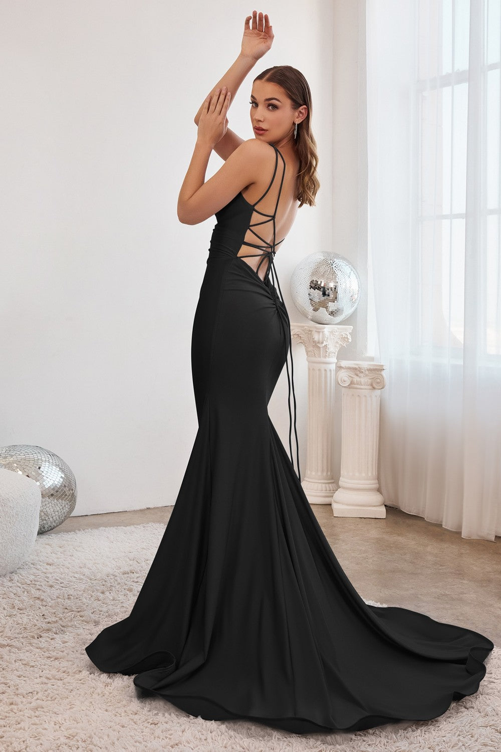 Stretch Mermaid Sexy Gala & Evening Prom Gown Lace Up Back Scoop Neck Bodice Formal Flattering Prom Bridesmaid Dress CDCD2219 Elsy Style Prom Dress